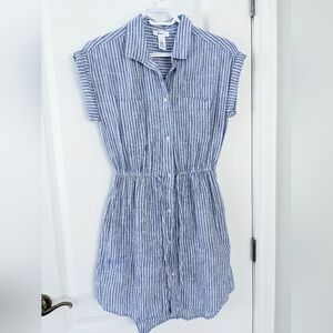 Japna linen shirt dress striped blue white Small